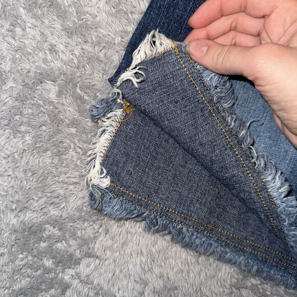 Vintage SO Y2K Mini Denim Jean Skirt Distressed Frayed Trim Sz 9 Preppy - Picture 6 of 8